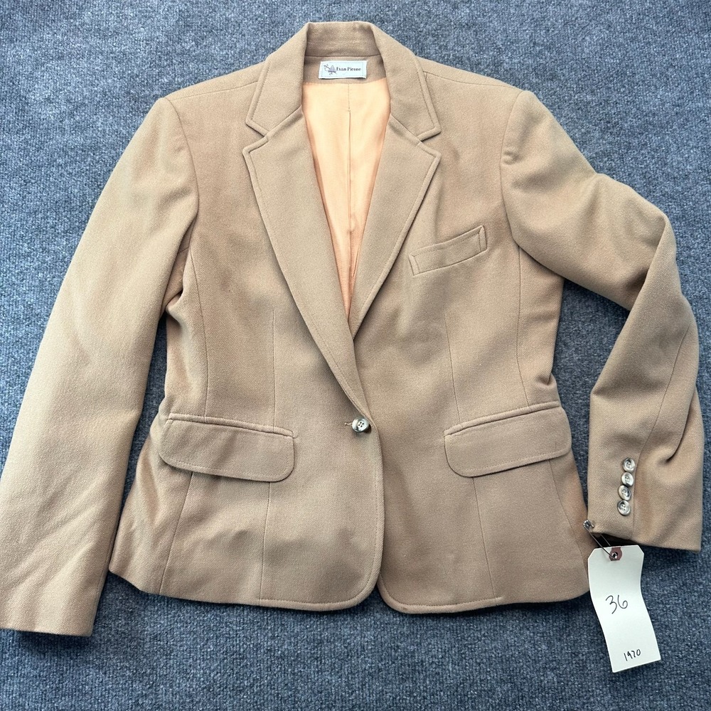 Vintage Evan Picone Blazer Jacket Womens 14 Camel Wool Blend Single Breasted